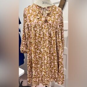 Cute babydoll dress by Natural life, tan & pink, sz small